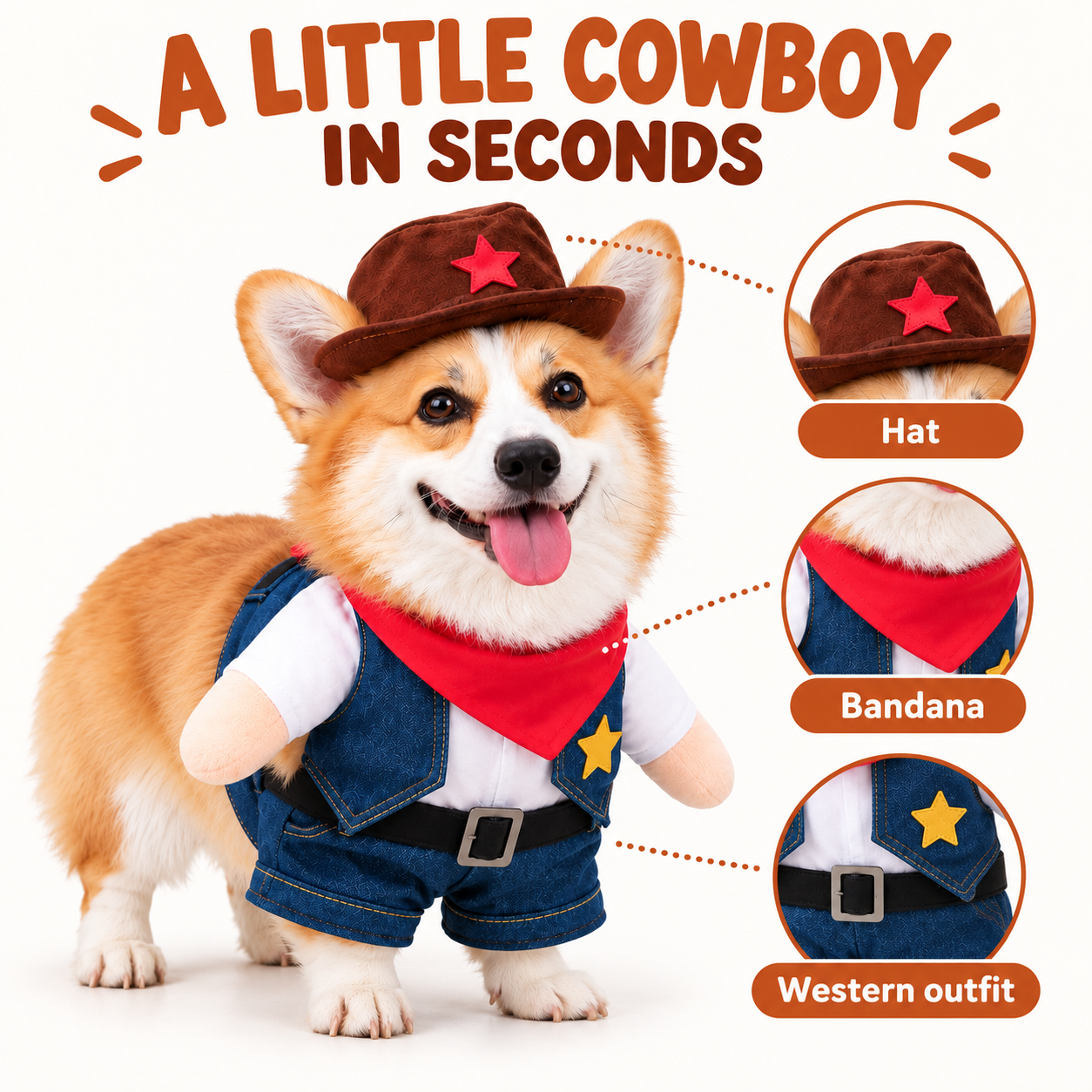 Dog cowboy outfit details
