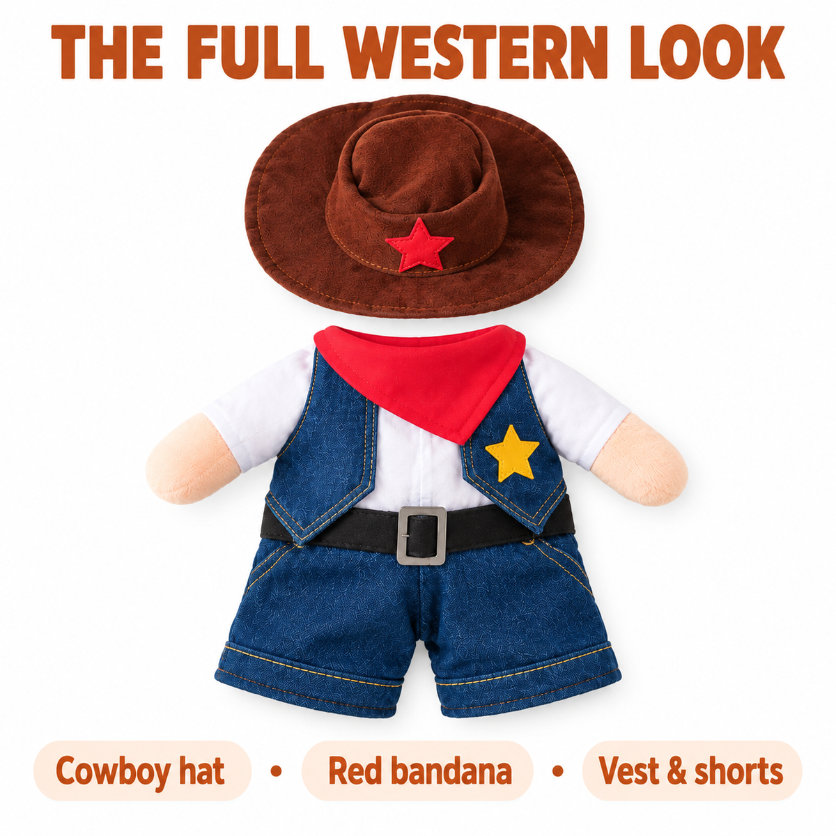 Cowboy costume with hat, bandana, vest and shorts