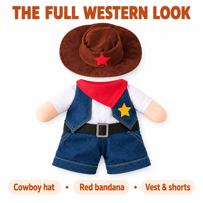 Cowboy costume with hat, bandana, vest and shorts