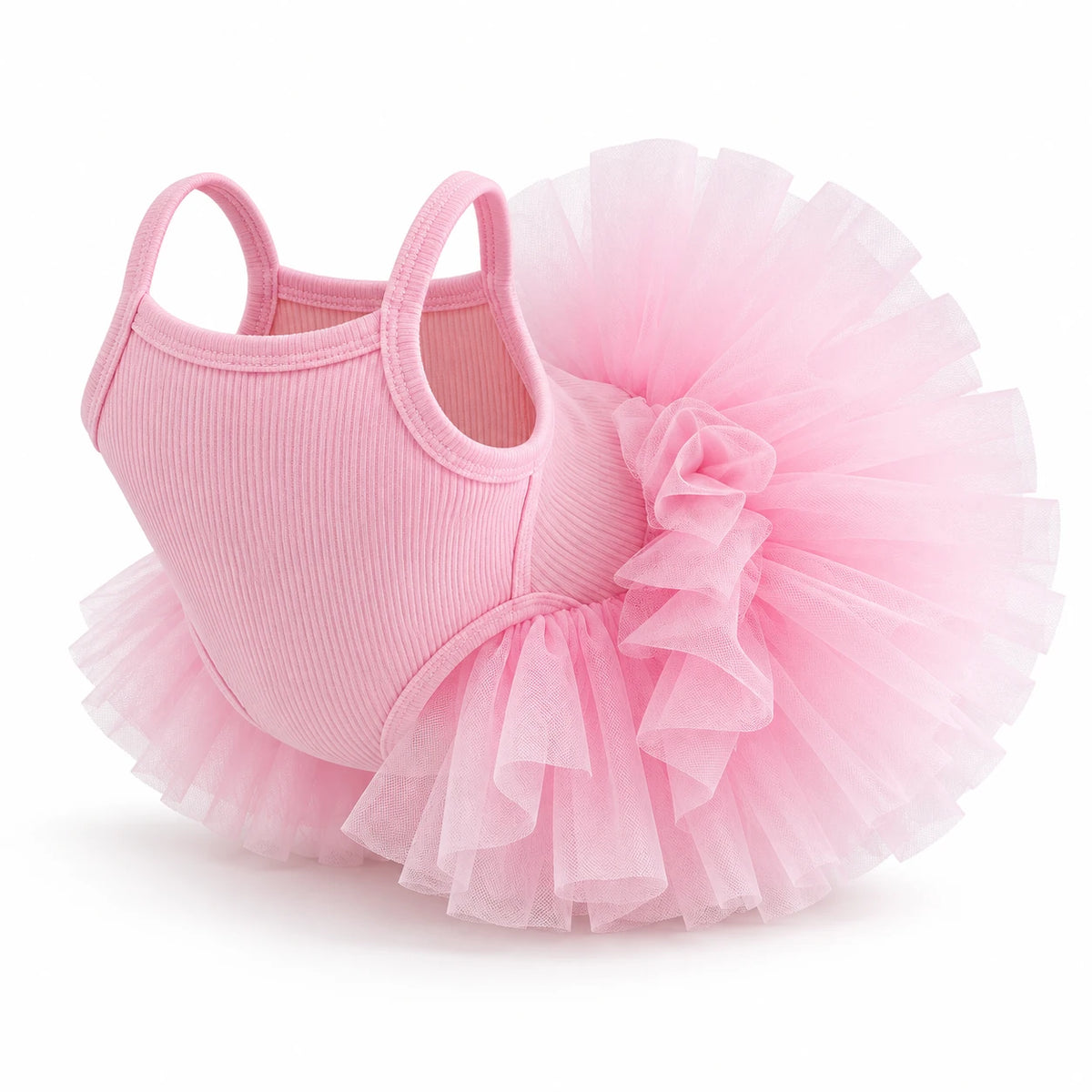Pink TullePaws dog ballet dress with shoulder straps and layered tulle skirt