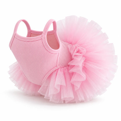 Pink TullePaws dog ballet dress with shoulder straps and layered tulle skirt